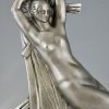 Sculpture en bronze Art Deco danseuse nue et homme agenouillé