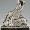 Sculpture en bronze Art Deco danseuse nue et homme agenouillé