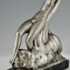 Sculpture en bronze Art Deco danseuse nue et homme agenouillé