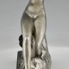 Sculpture en bronze Art Deco danseuse nue et homme agenouillé