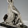 Sculpture en bronze Art Deco danseuse nue et homme agenouillé