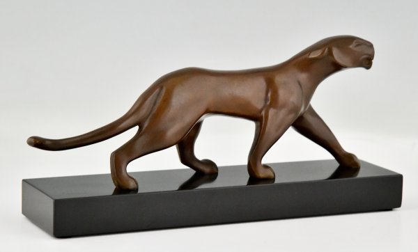 Art Deco bronze sculpture of a panther