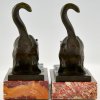 Serre livres Art Deco en bronze avec des chats