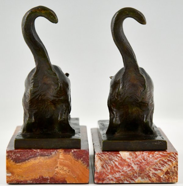 Art Deco Buchstützen Bronze mit Katzen