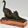 Art Deco Buchstützen Bronze mit Katzen