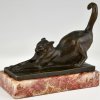 Serre livres Art Deco en bronze avec des chats