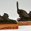 Art Deco Buchstützen Bronze mit Katzen