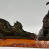 Art Deco bronzen boekensteunen met katten