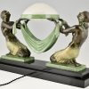 Art Deco style lamp with kneeling nudes OFFRANDE