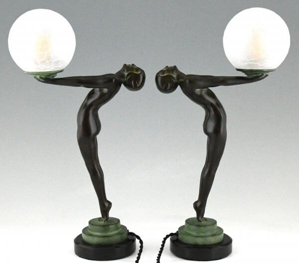 Paire de lampes style Art Déco nu avec globe Clarté LUEUR LUMINEUSE 38 cm