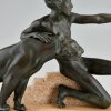 Sculpture Art Déco jeune homme et panthère