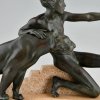 Art Deco sculpture young man with panther.