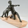 Art Deco sculpture young man with panther.