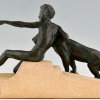 Art Deco sculpture young man with panther.