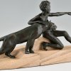 Art Deco sculpture young man with panther.