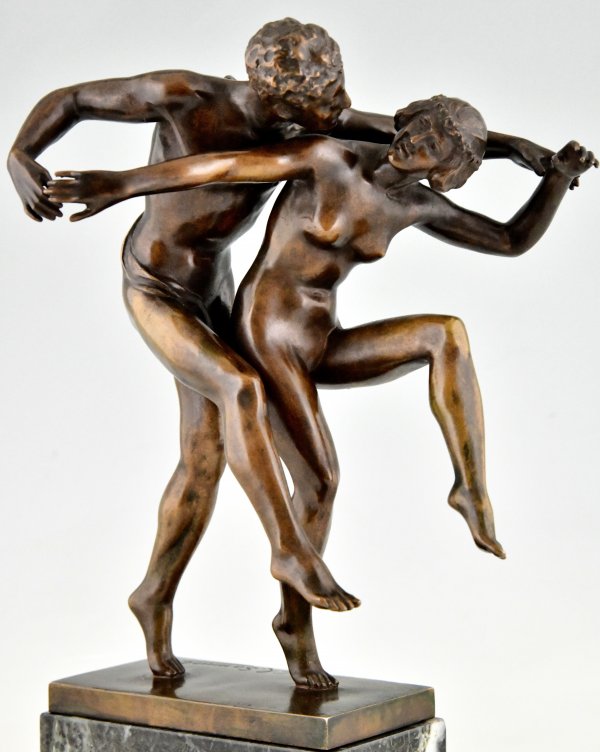 Art Nouveau bronze sculpture dancing nude couple