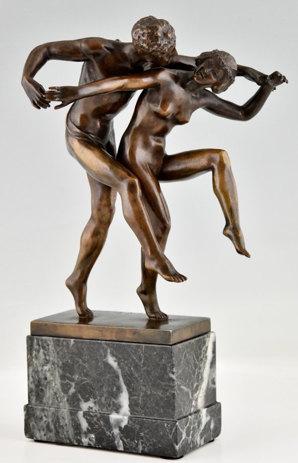 Art Nouveau bronze sculpture dancing nude couple