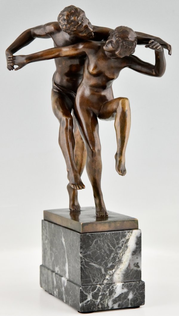 Art Nouveau bronzen sculptuur dansend paar