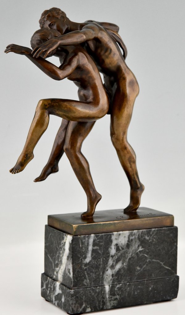 Art Nouveau bronze sculpture dancing nude couple