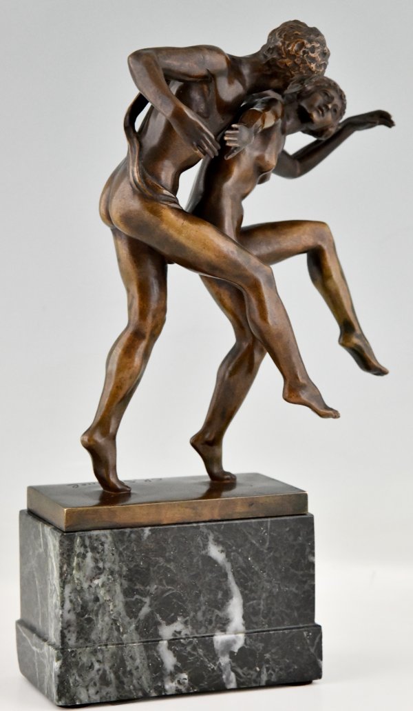 Sculpture en bronze Art Nouveau couple nu dansant
