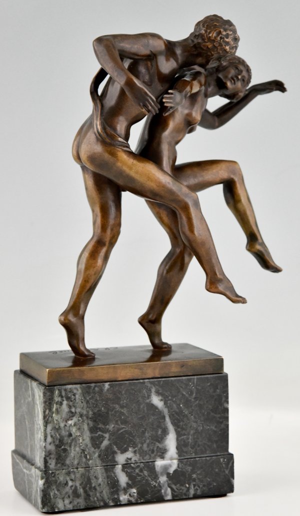 Art Nouveau bronze sculpture dancing nude couple