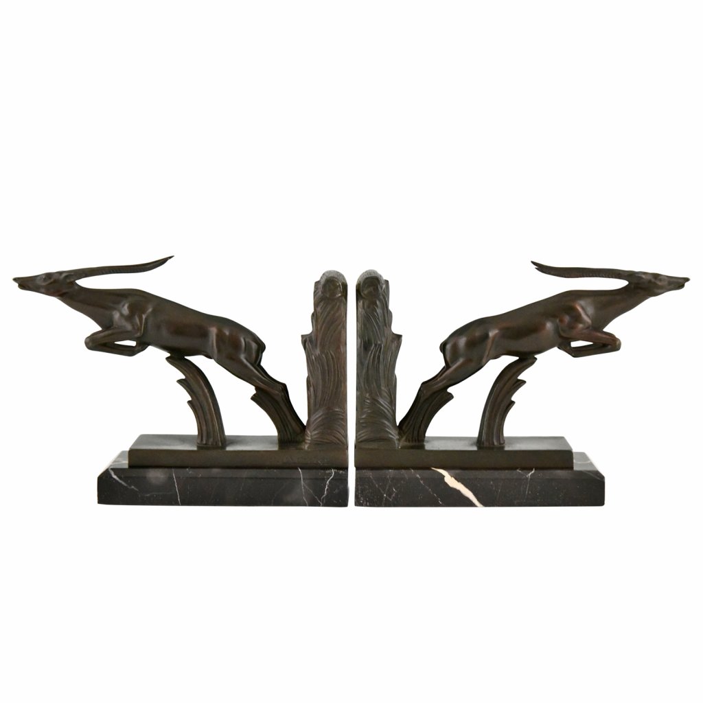 Art Deco leaping deer bookends Deconamic