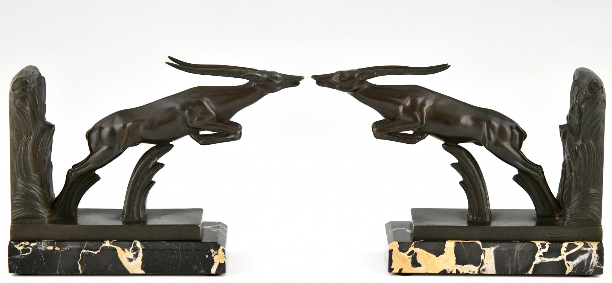 Art Deco leaping deer bookends Deconamic