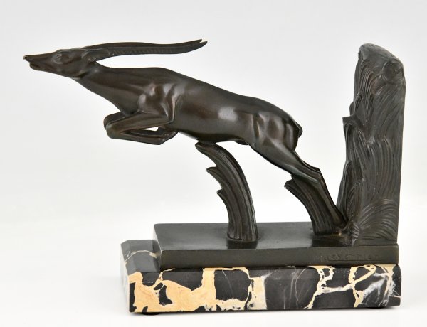 Art Deco leaping deer bookends