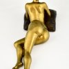Art Nouveau erotic bronze sculpture reclining nude on a pillow.