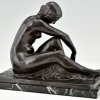 Art Deco Bronze Skulptur badende Frau