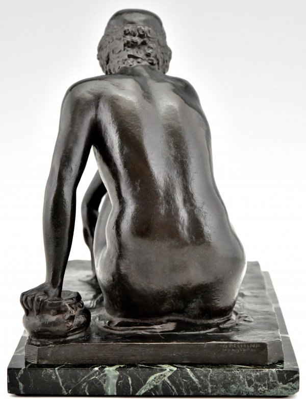 Art Deco bronze sculpture bathing nude.  