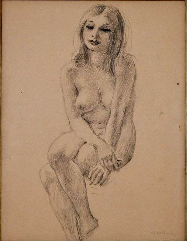 Art Deco drawing of a seated nude.