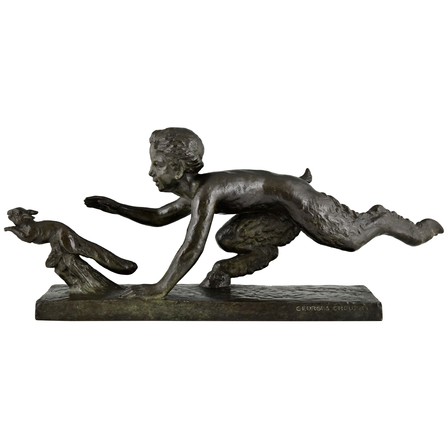 Art Deco bronze faun and squirrel Crouzat - 1