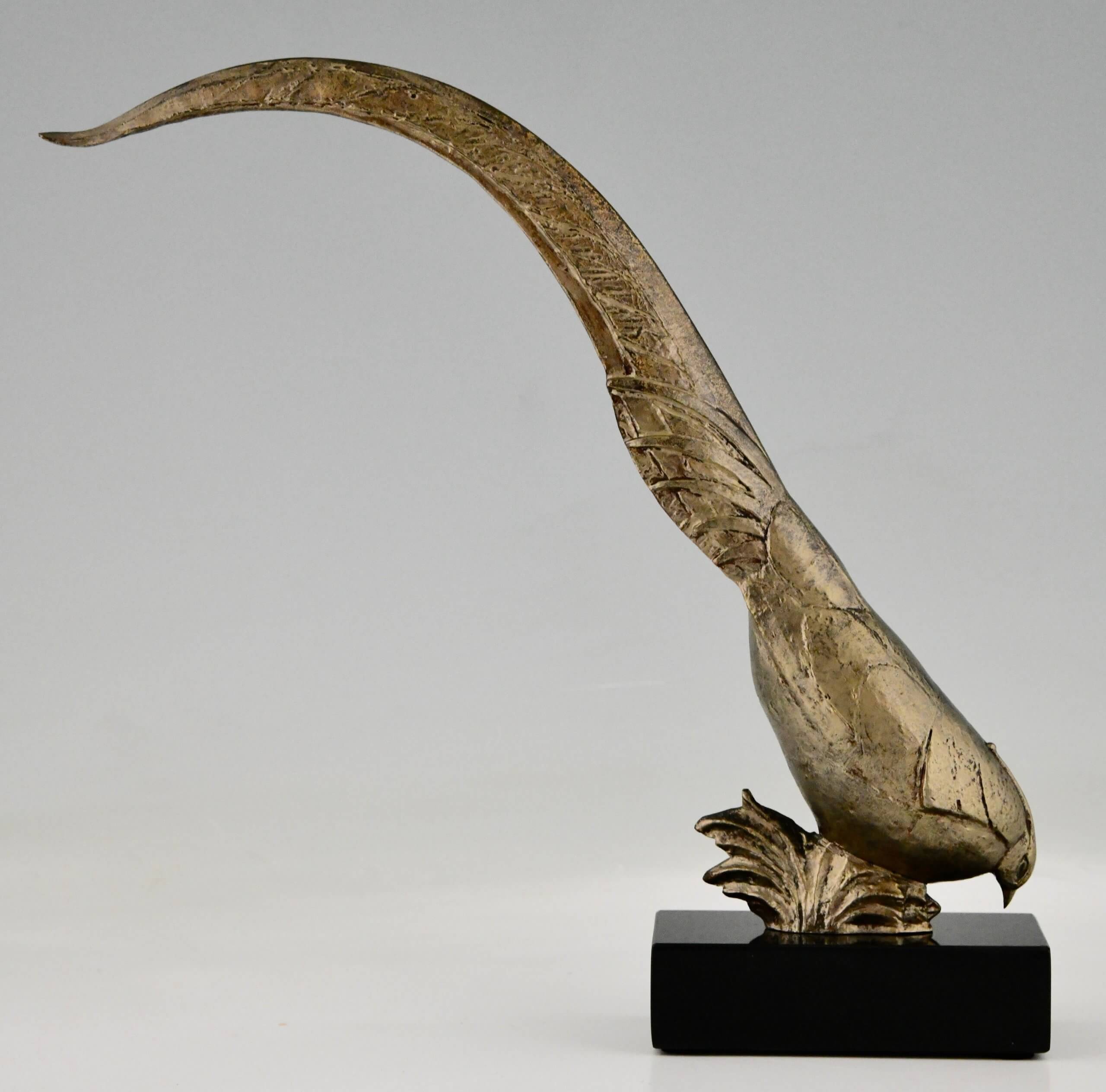 Art Deco bronze pheasant sculpture.