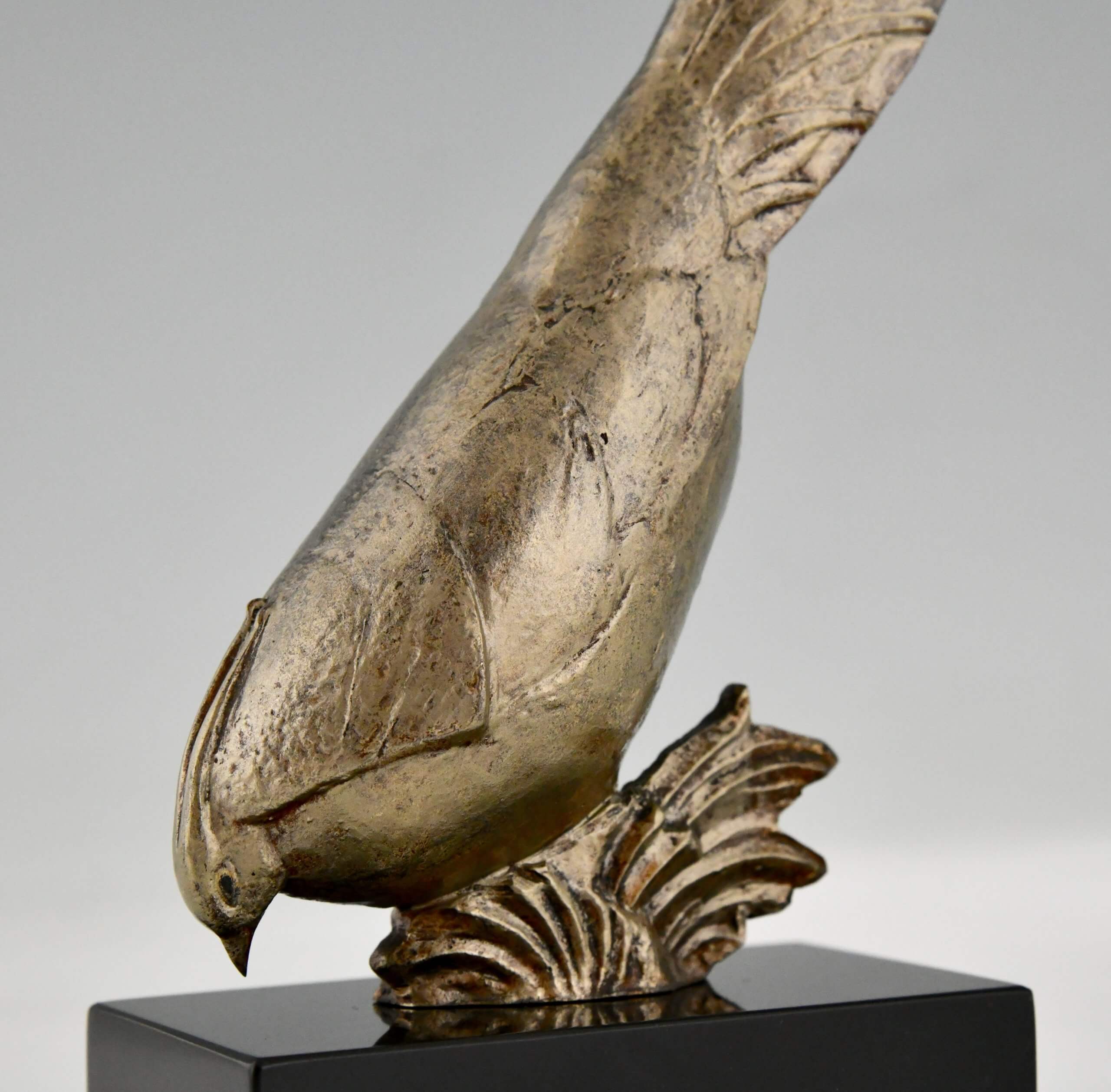Art Deco bronze pheasant sculpture.