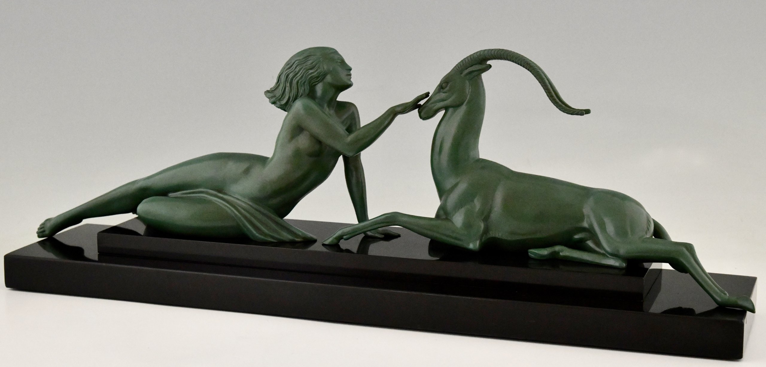 Art Deco sculpture nude with gazelle Seduction