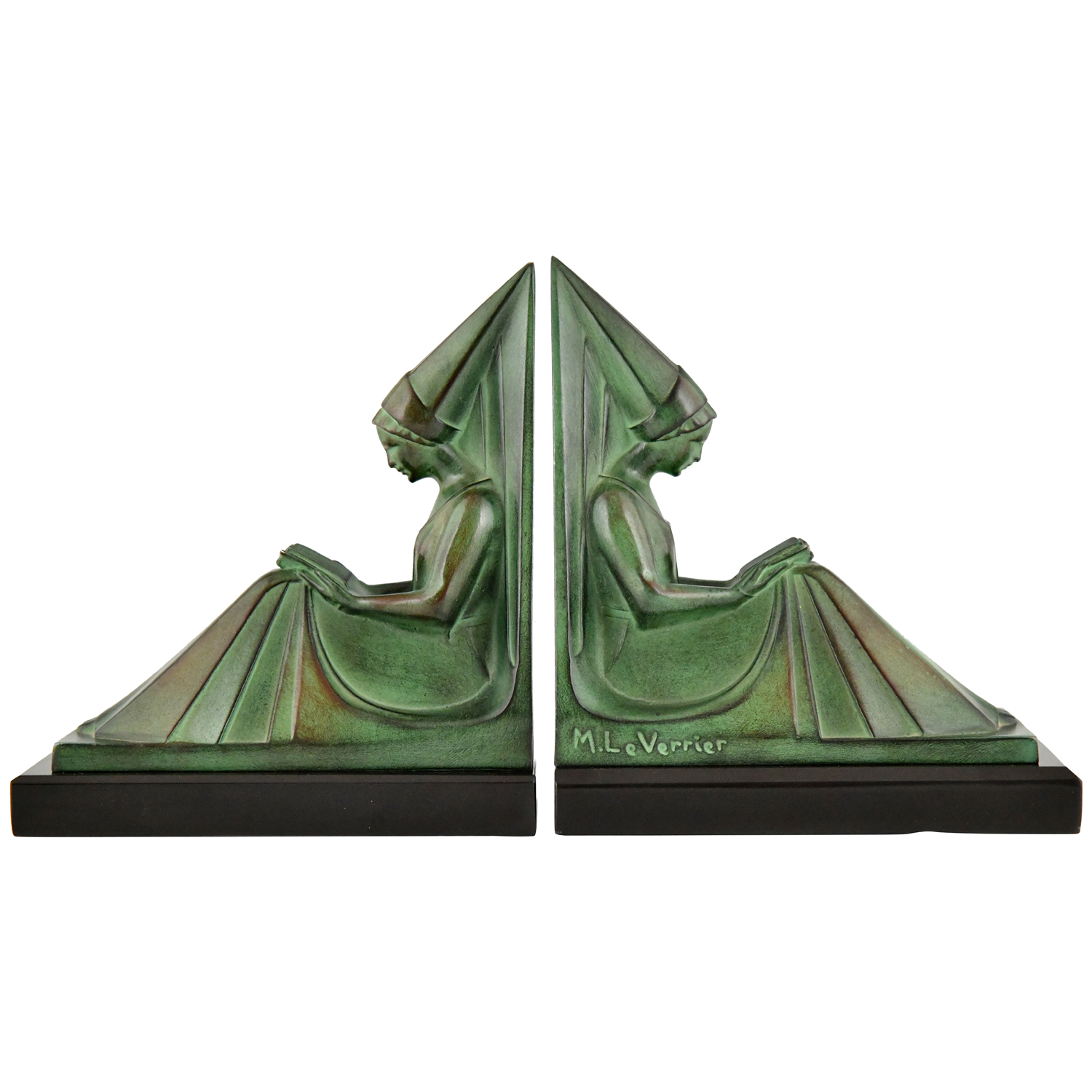 Max Le Verrier Art Deco bookends reading ladies -