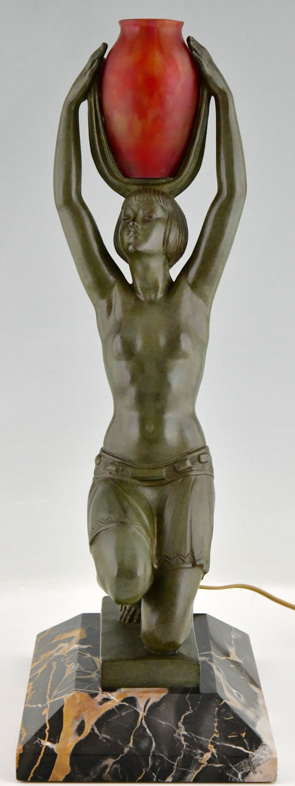 Art Deco lamp kneeling nude holding a vase