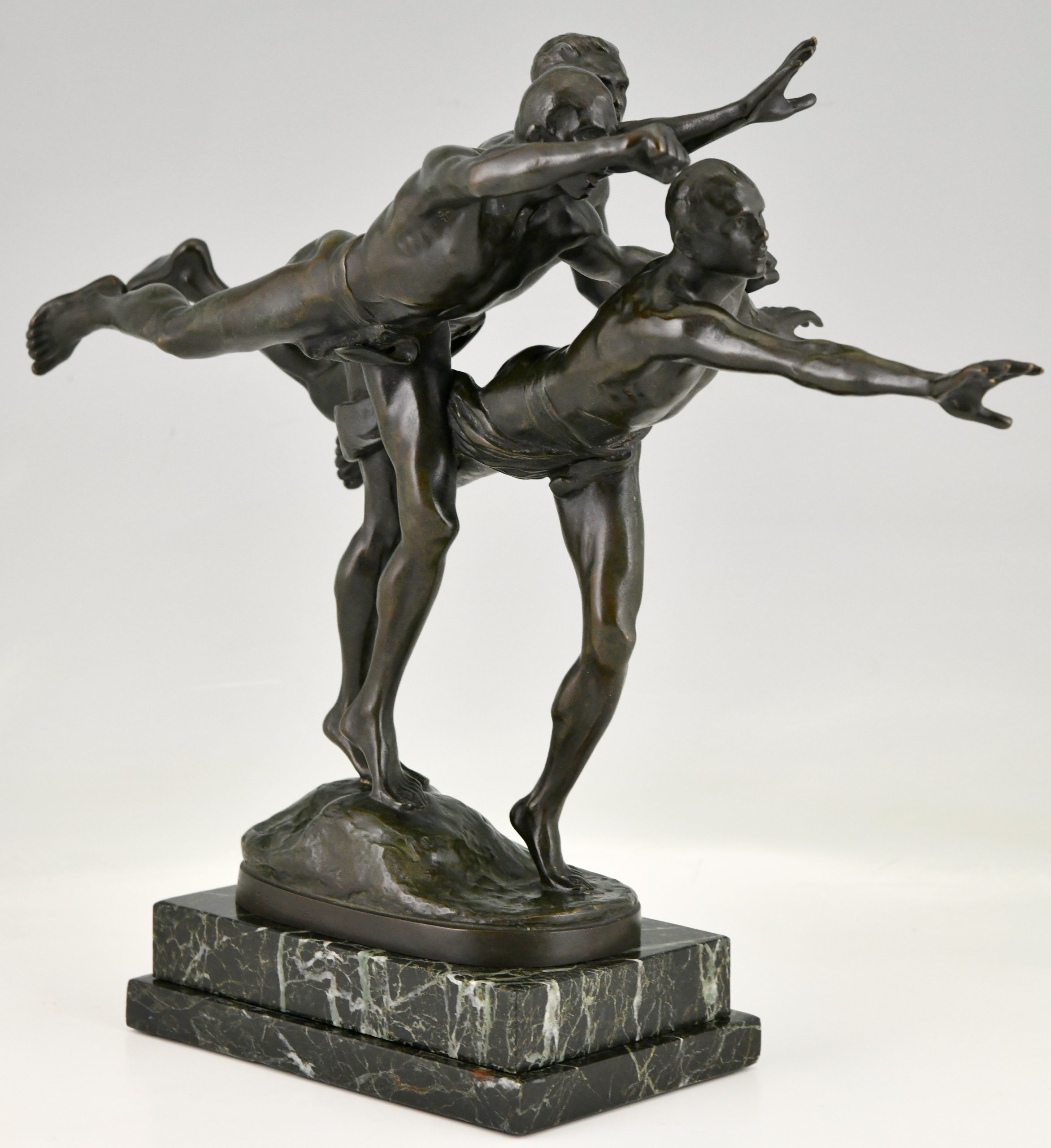 Au But, Antique bronze sculpture of 3 nude runners