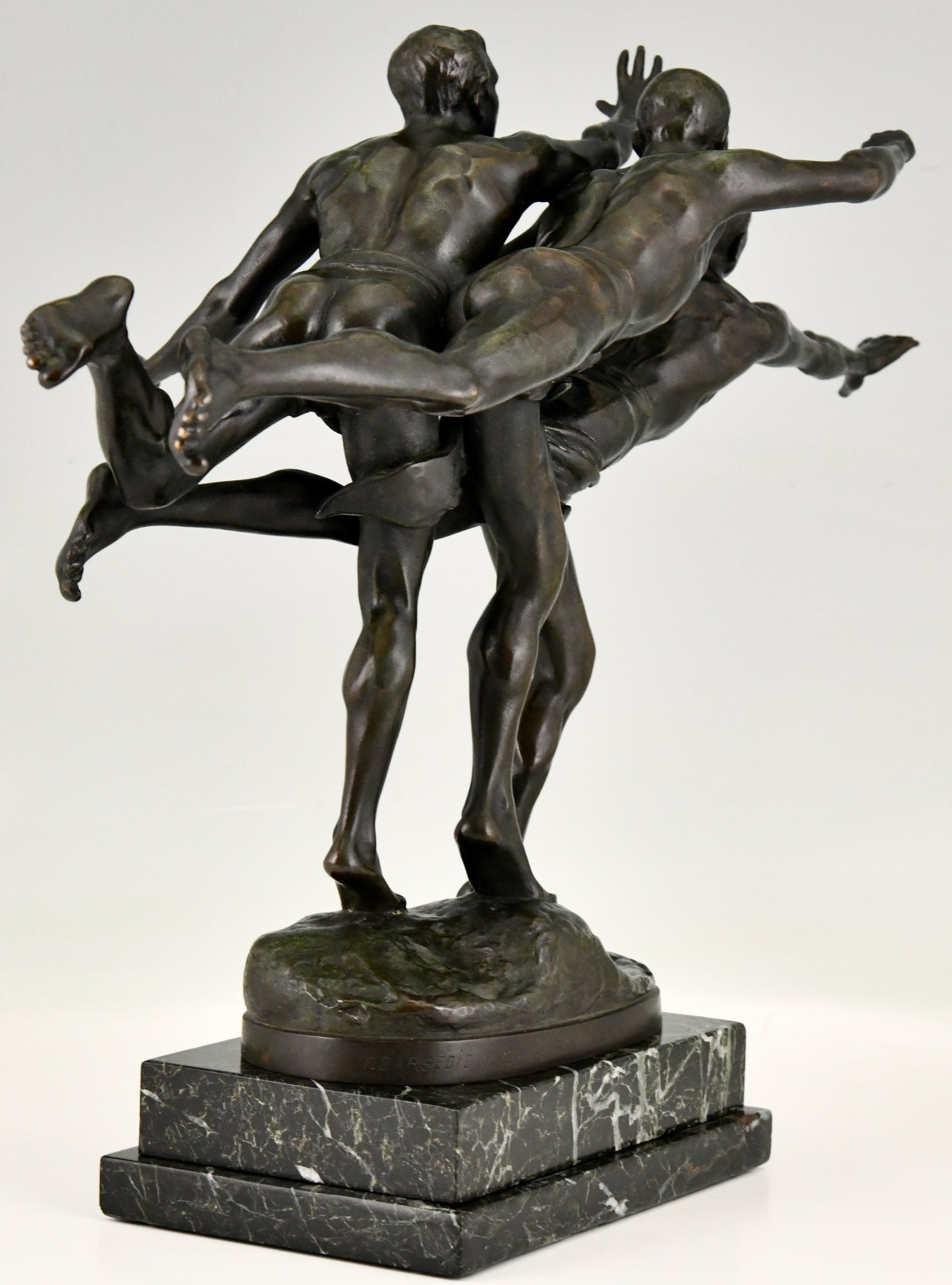 Au But, Antique bronze sculpture of 3 nude runners