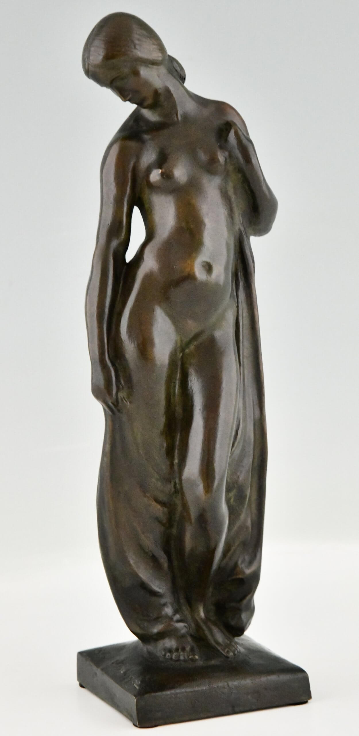 Art Deco bronze sculpture nude with drape.