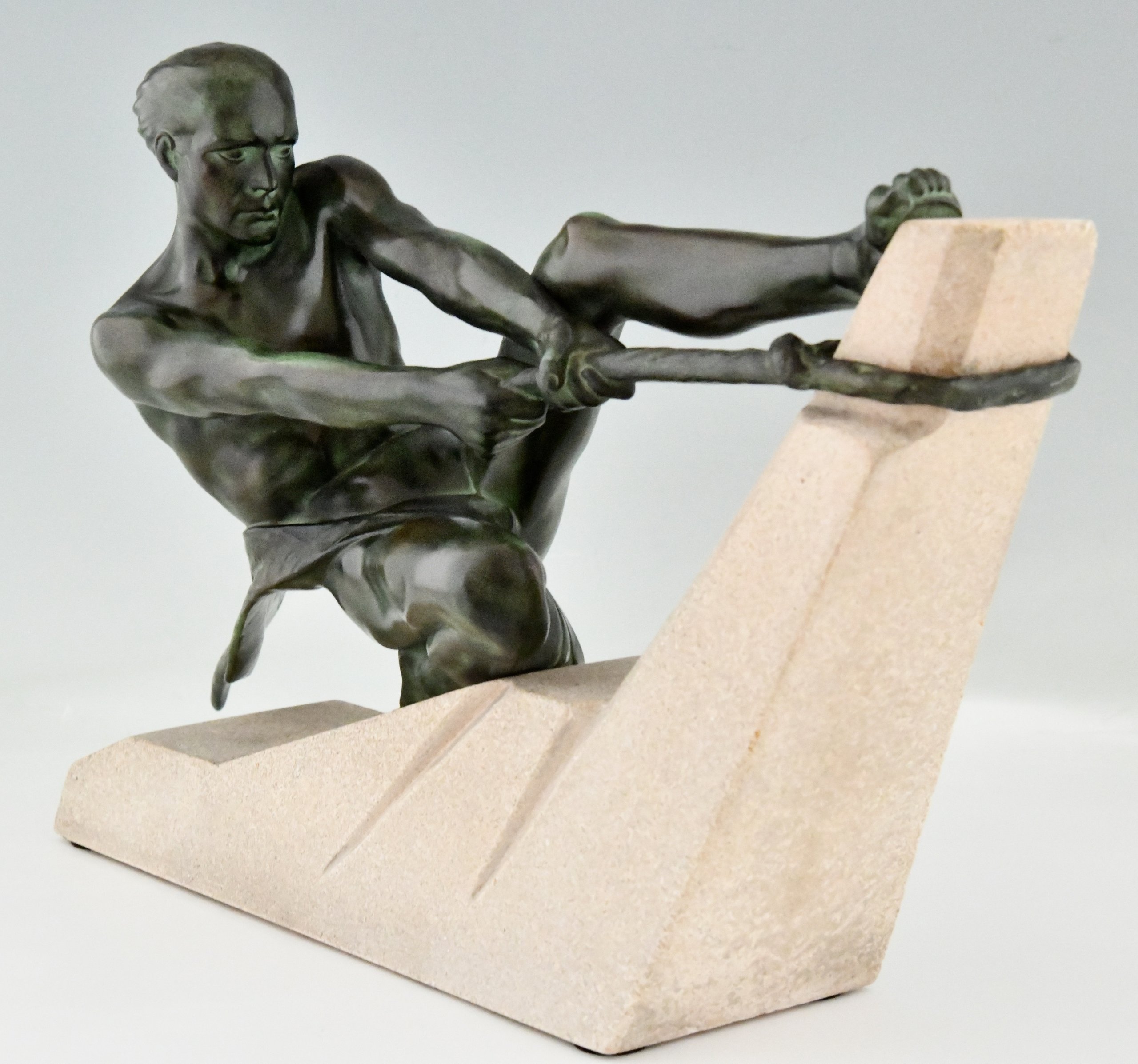 Art Deco sculpture athlete with rope.  