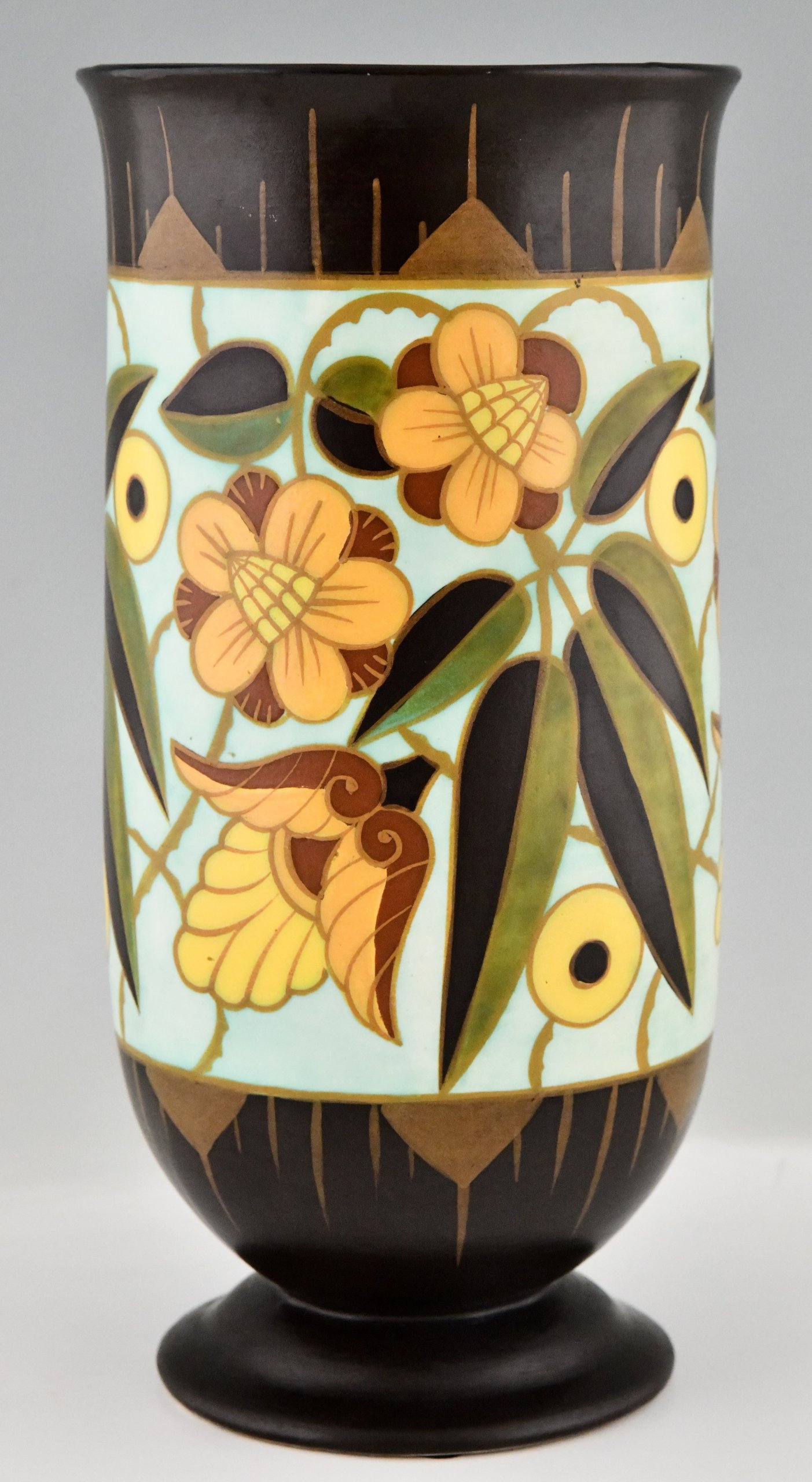 Vase Art Déco en céramique aux fleurs