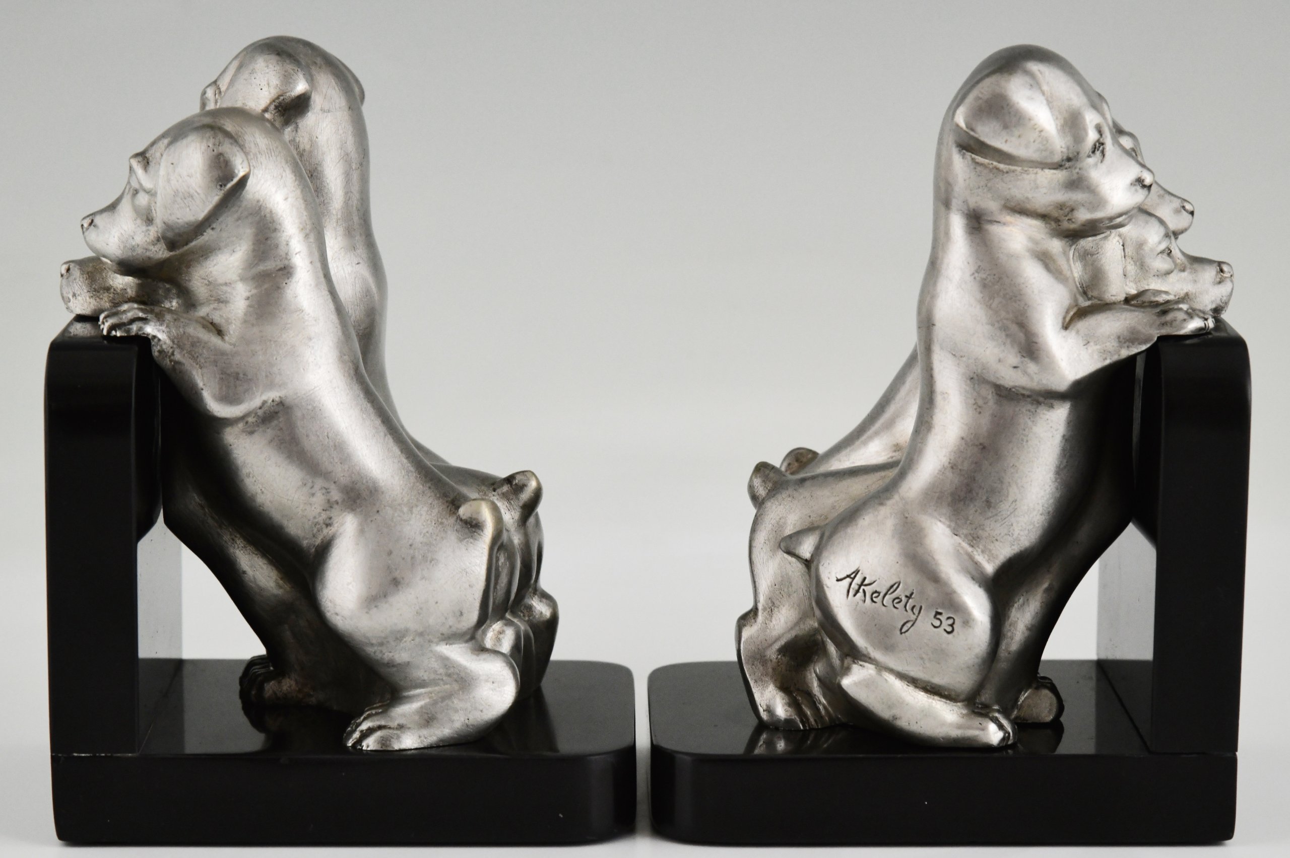 Art Deco serre livres en bronze aux chiens