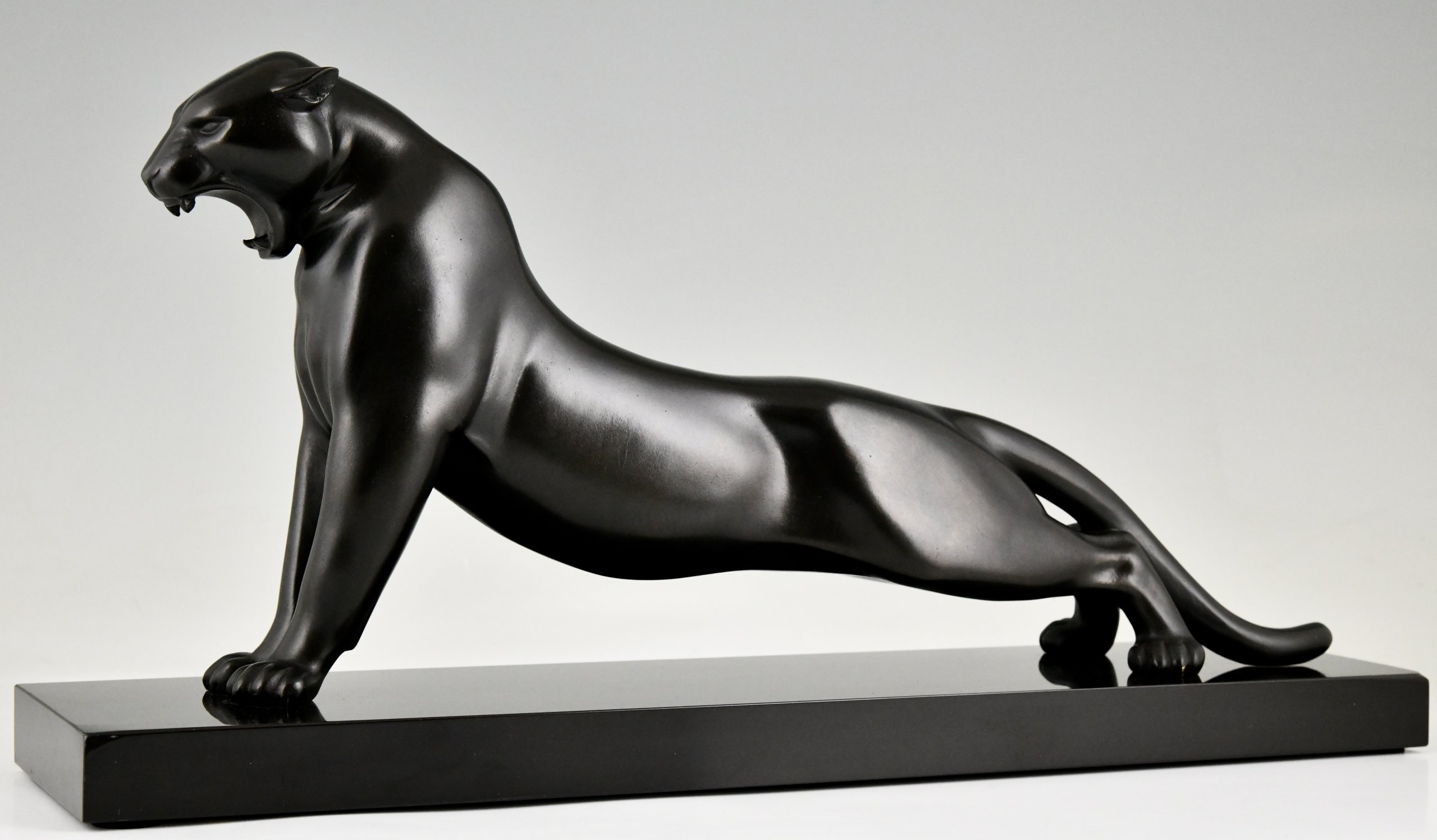 Art Deco bronze sculpture stretching panther