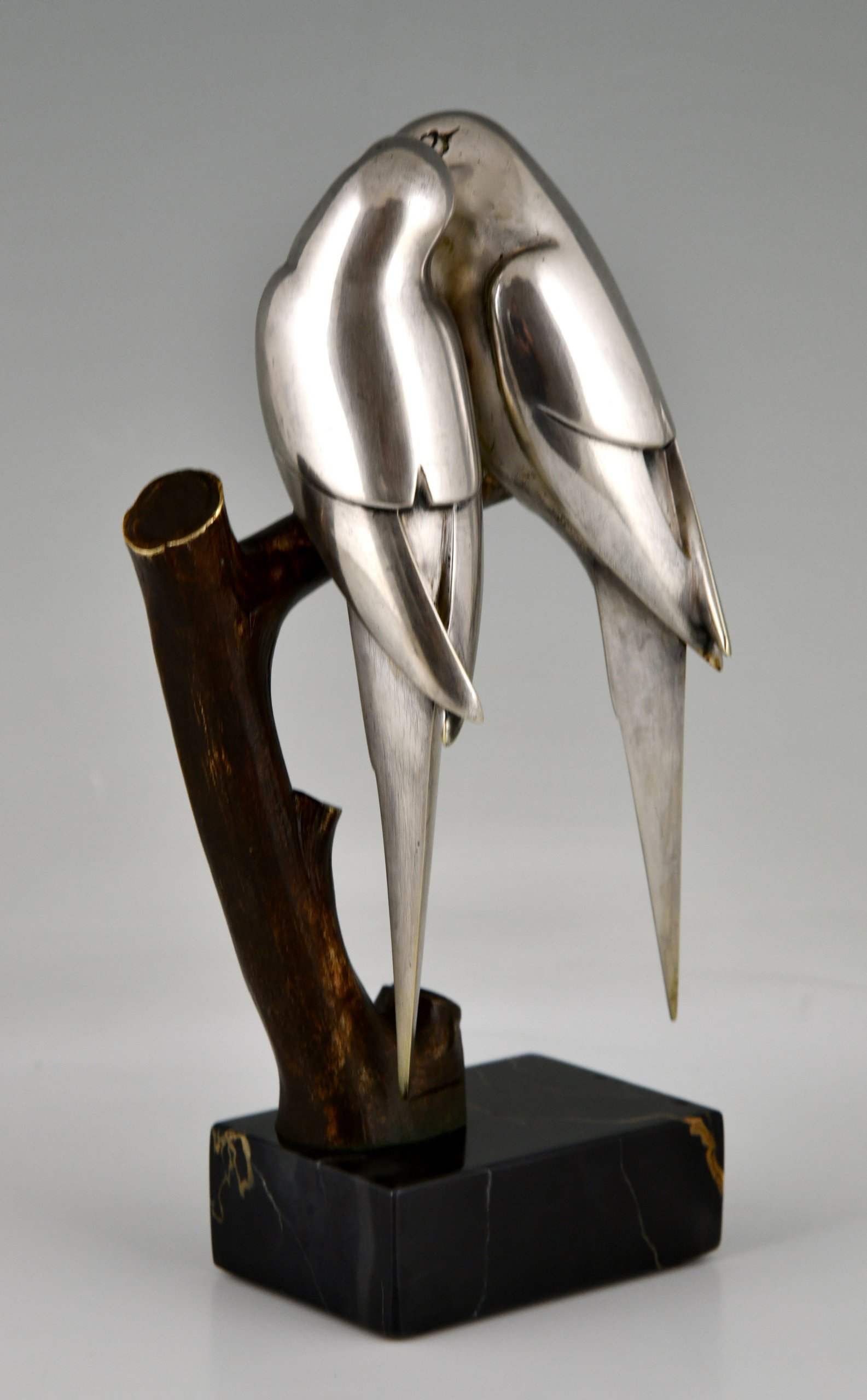 Sculpture en bronze Art Déco deux perruches