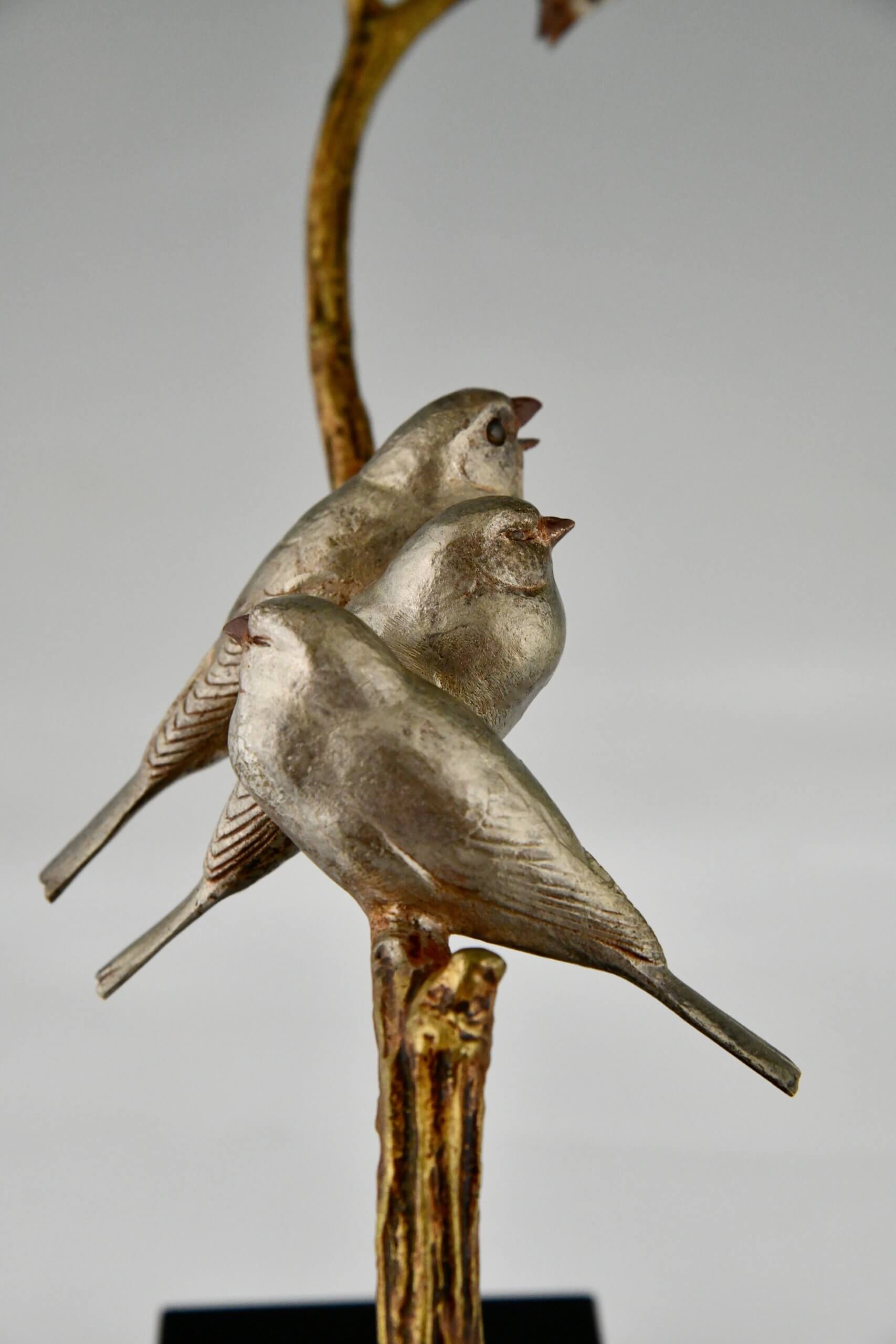 Art Deco sculptuur 4 vogels op een tak