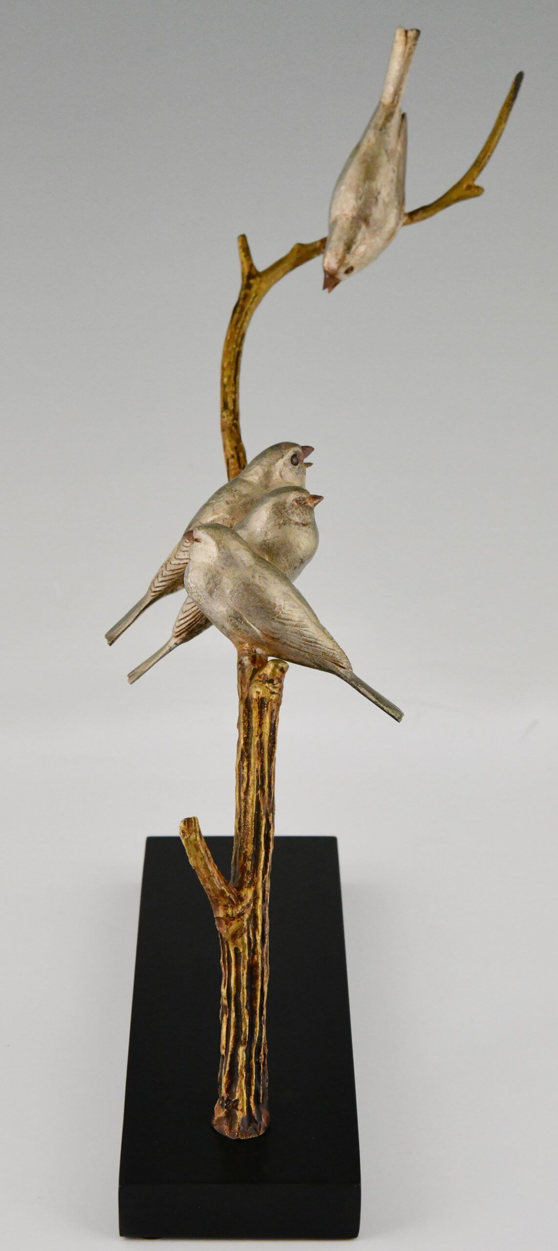 Art Deco Skulptur 4 Vögel auf einem Ast