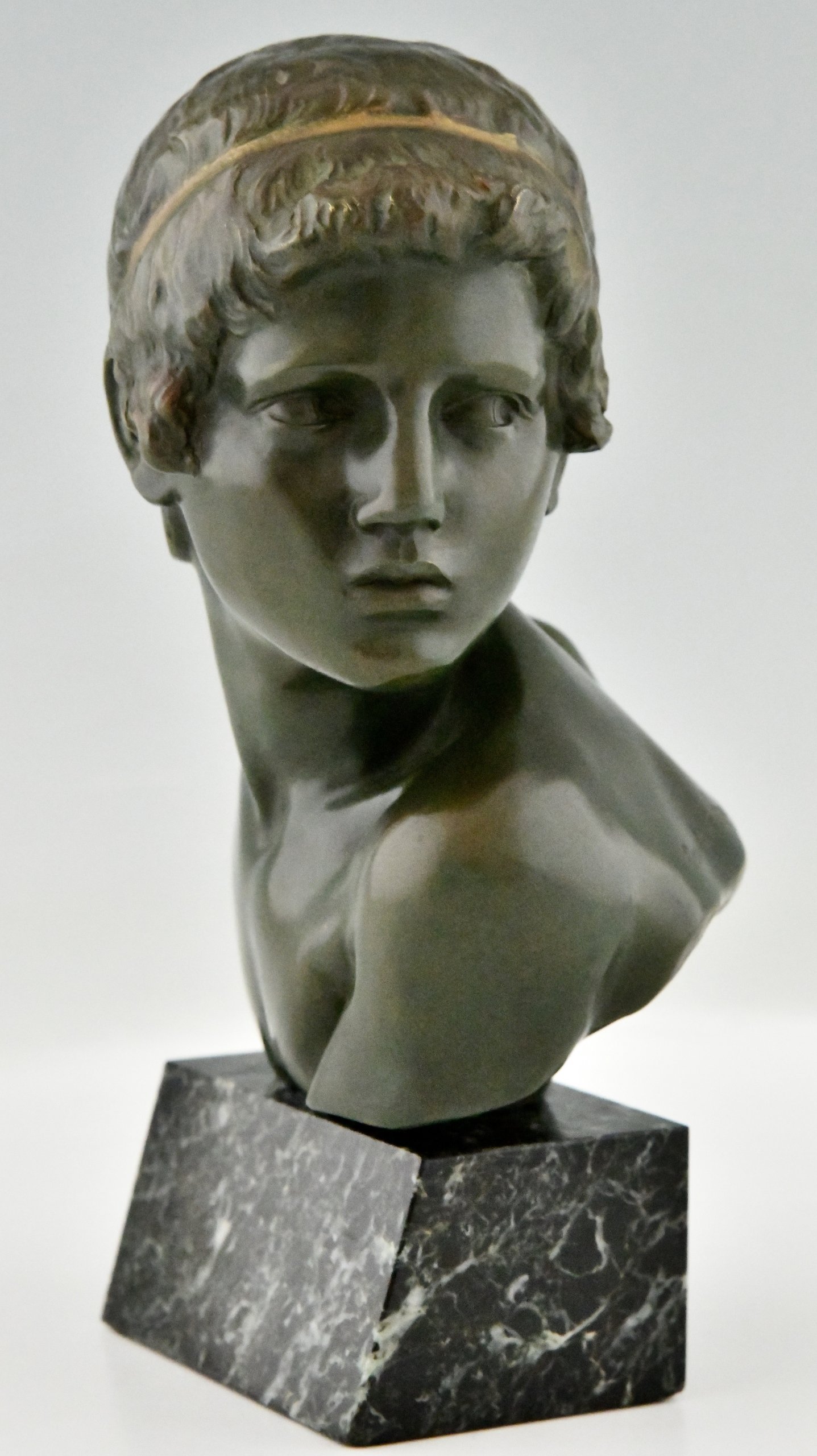 Art Deco bronze sculpture bust young Achilles