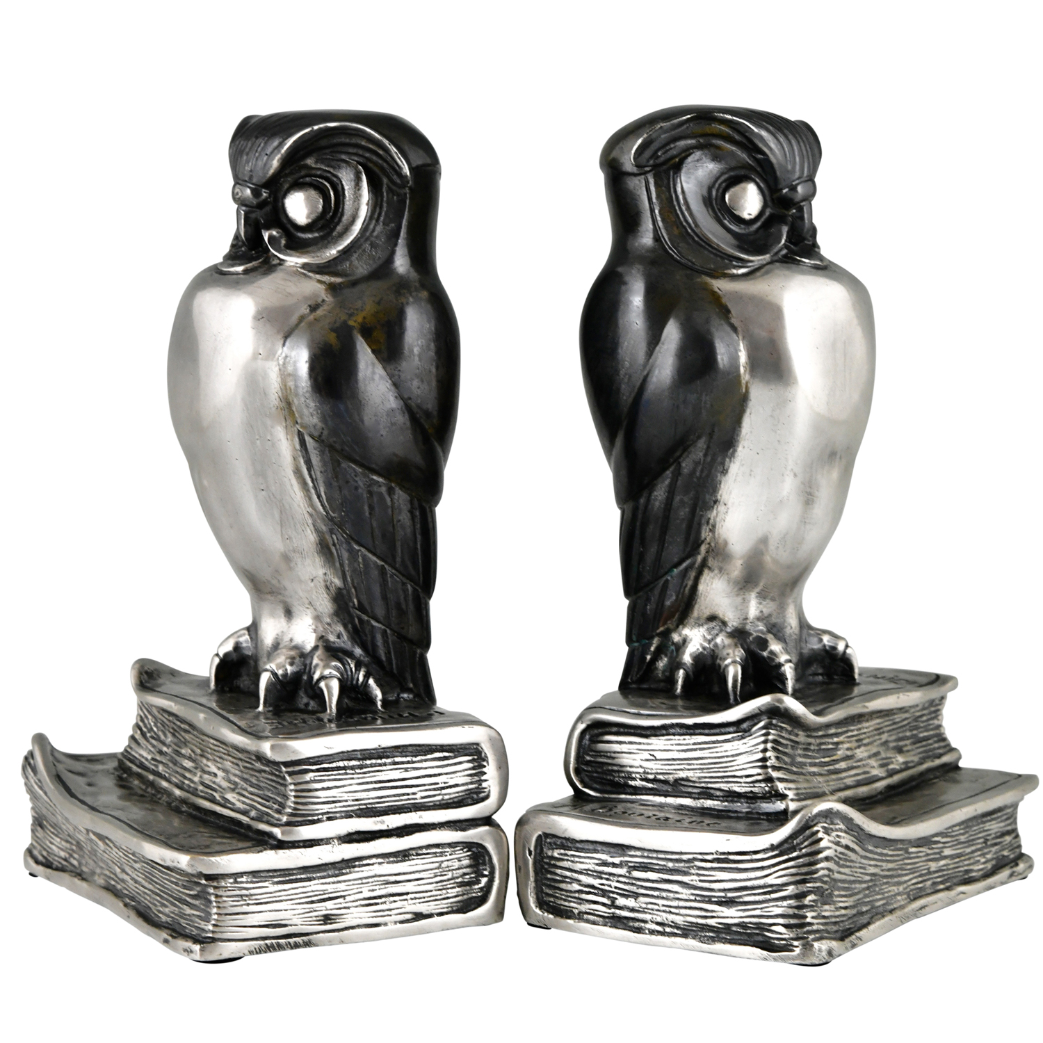 Art Deco bronze owl bookends Bouraine -